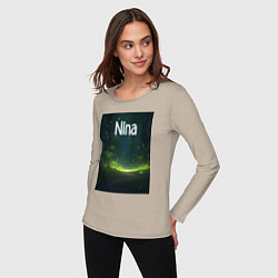 Лонгслив хлопковый женский Nina звездопад, цвет: миндальный — фото 2