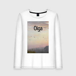 Лонгслив хлопковый женский Olga птицы в тумане, цвет: белый