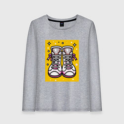 Лонгслив хлопковый женский Розовые ботинки, цвет: меланж