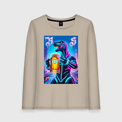 Лонгслив хлопковый женский Neon beersaur in metropolis - ai art fantasy, цвет: миндальный