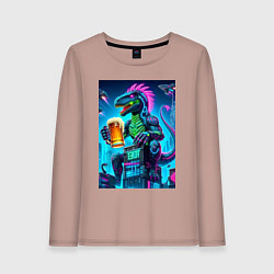 Лонгслив хлопковый женский Пивозавр в роли годзиллы - нейроарт, цвет: пыльно-розовый