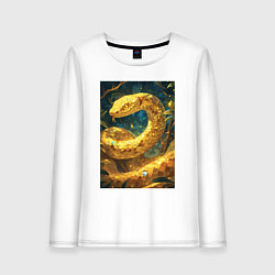 Лонгслив хлопковый женский Золотая змея, цвет: белый