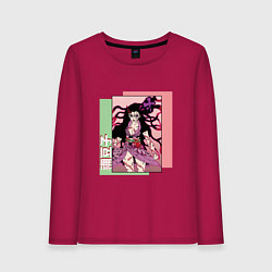 Лонгслив хлопковый женский Клинок рассекающий демонов Незуко Демон, цвет: маджента