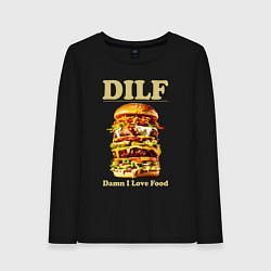 Лонгслив хлопковый женский DILF damn I love foods, цвет: черный