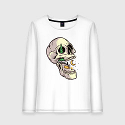 Лонгслив хлопковый женский Кемпинг в черепе, цвет: белый