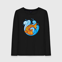 Лонгслив хлопковый женский Золотая рыбка в море, цвет: черный