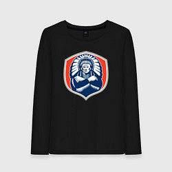 Лонгслив хлопковый женский Индеец вождь, цвет: черный