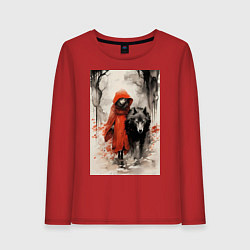 Лонгслив хлопковый женский Красная шапочка с волком, цвет: красный