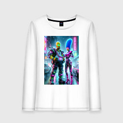 Лонгслив хлопковый женский Marge and Homer in the pouring rain - cyberpunk, цвет: белый