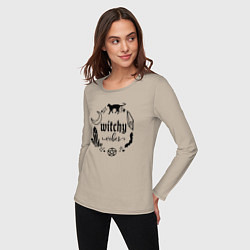 Лонгслив хлопковый женский Witchy vibes, цвет: миндальный — фото 2