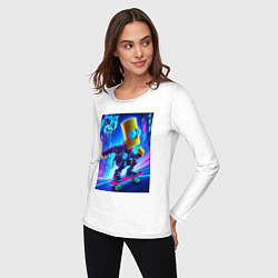 Лонгслив хлопковый женский Барт Симпсон на скейтборде - неоновое свечение, цвет: белый — фото 2