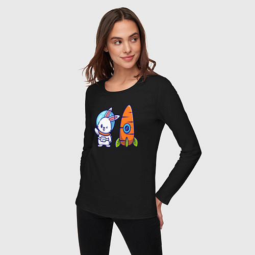 Женский лонгслив Зайка астронавт / Черный – фото 3