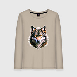 Лонгслив хлопковый женский Серьёзный волчара, цвет: миндальный