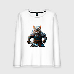Лонгслив хлопковый женский Кот викинг, цвет: белый
