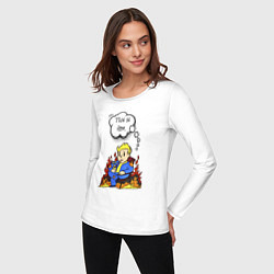 Лонгслив хлопковый женский Vault boy in the fire, цвет: белый — фото 2