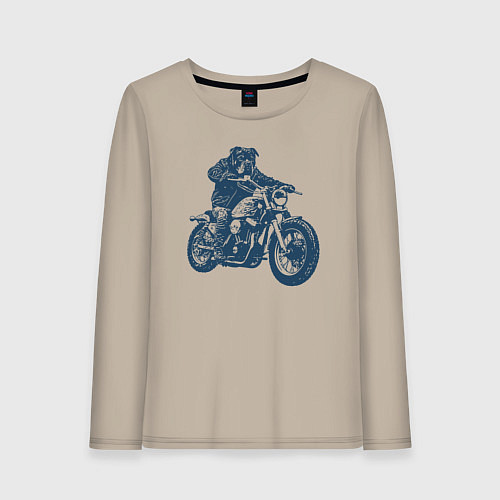 Женский лонгслив Ротвейлер байкер на мотоцикле чоппере / Миндальный – фото 1