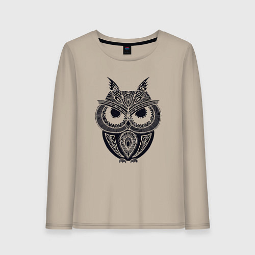 Женский лонгслив Узорчатый филин / Миндальный – фото 1