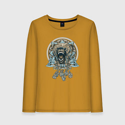 Лонгслив хлопковый женский Медведь и обереги, цвет: горчичный