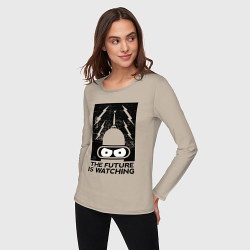 Женский лонгслив Бендер - будущее наблюдает / Миндальный – фото 3