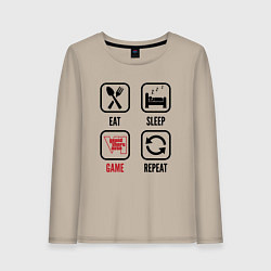 Лонгслив хлопковый женский Eat - sleep - GTA6 - repeat, цвет: миндальный