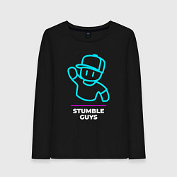 Лонгслив хлопковый женский Символ Stumble Guys в неоновых цветах, цвет: черный