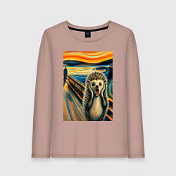 Лонгслив хлопковый женский Ёжик кричит на картине Эдварда Мунка - мем искусст, цвет: пыльно-розовый