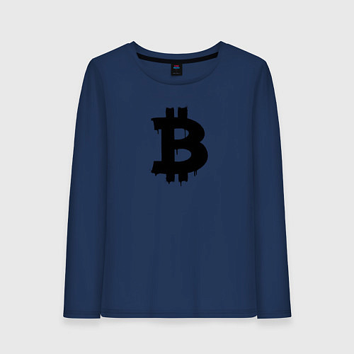 Женский лонгслив Биткоин - знак / Тёмно-синий – фото 1