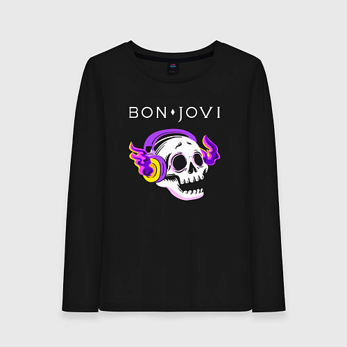 Женский лонгслив Bon Jovi - неоновый череп / Черный – фото 1
