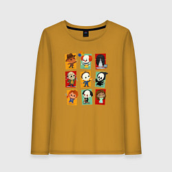 Лонгслив хлопковый женский Halloween карточки персонажей, цвет: горчичный