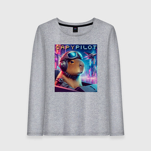 Женский лонгслив Capybara is a cool pilot - ai art fantasy / Меланж – фото 1