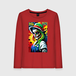 Лонгслив хлопковый женский Girl witch - pop art, цвет: красный