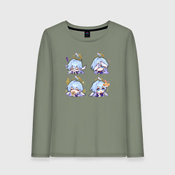 Лонгслив хлопковый женский Зарянка стикеры, цвет: авокадо