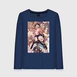 Лонгслив хлопковый женский Дандадан: Кэн Такакура, цвет: тёмно-синий