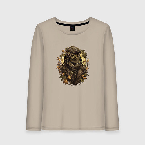 Женский лонгслив Осенний хищник в кепке / Миндальный – фото 1