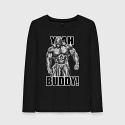 Лонгслив хлопковый женский Ronnie Coleman- yeah buddy, цвет: черный