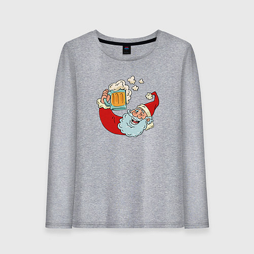Женский лонгслив Санта с пивасиком / Меланж – фото 1