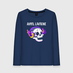 Лонгслив хлопковый женский Avril Lavigne - неоновый череп, цвет: тёмно-синий