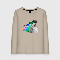 Лонгслив хлопковый женский Pop art товарищ Сталин, цвет: миндальный