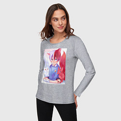Лонгслив хлопковый женский Моя геройская академия Сёто Тодороки лисы, цвет: меланж — фото 2