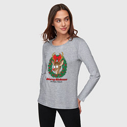 Лонгслив хлопковый женский Морти новогодний олень Merry Rickmas, цвет: меланж — фото 2