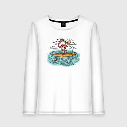 Лонгслив хлопковый женский Фламинго на сёрфе, цвет: белый