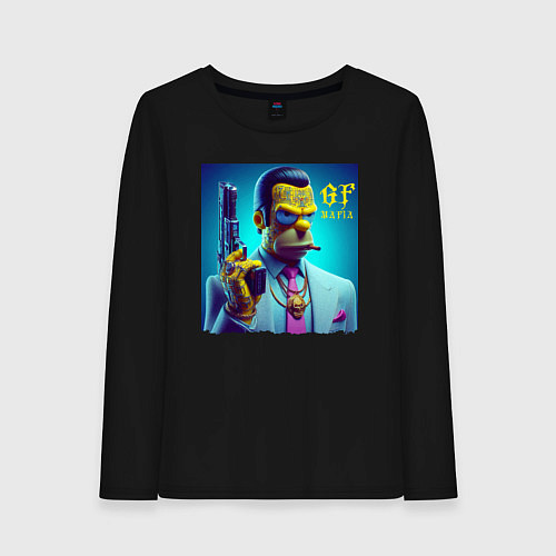 Женский лонгслив Homer Simpson - godfather of the mafia / Черный – фото 1