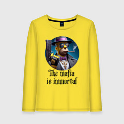 Лонгслив хлопковый женский Гомер Симпсон с пистолетом - мафия бессмертна, цвет: желтый
