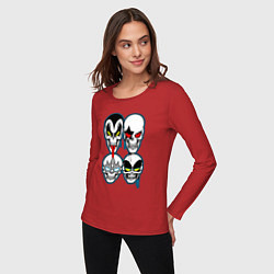 Лонгслив хлопковый женский Kiss skulls, цвет: красный — фото 2