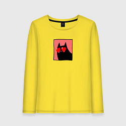 Лонгслив хлопковый женский Черный кот с глазами сердечками, цвет: желтый