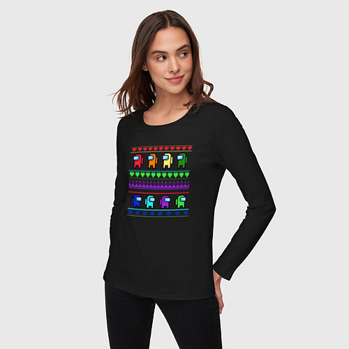 Женский лонгслив Among Us - ornament ugly new year / Черный – фото 3