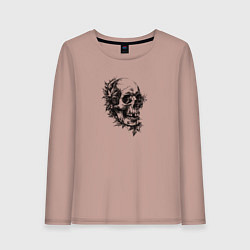 Лонгслив хлопковый женский Череп с кленовыми листьями, цвет: пыльно-розовый