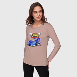 Лонгслив хлопковый женский Cool hedgehog - Sonic racing team, цвет: пыльно-розовый — фото 2