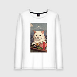 Лонгслив хлопковый женский Cat meme - japan style, цвет: белый