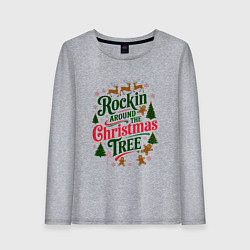 Лонгслив хлопковый женский Новогодняя атмосфера rockin around the christmas t, цвет: меланж